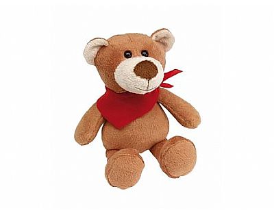 Plush bear with red triangle scarf