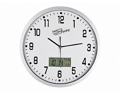 Analoge wandklok met digitale aanduiding  Analoge wandklok met digitale aanduiding